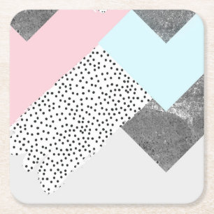 Pastel Geomtric Marble Dotted Design Square Paper Coaster