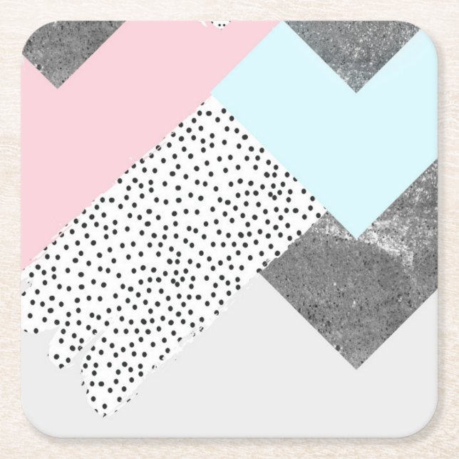 Pastel Geomtric Marble Dotted Design Square Paper Coaster (Front)