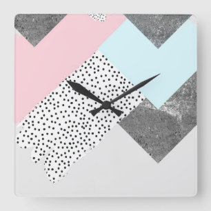 Pastel Geomtric Marble Dotted Design Square Wall Clock