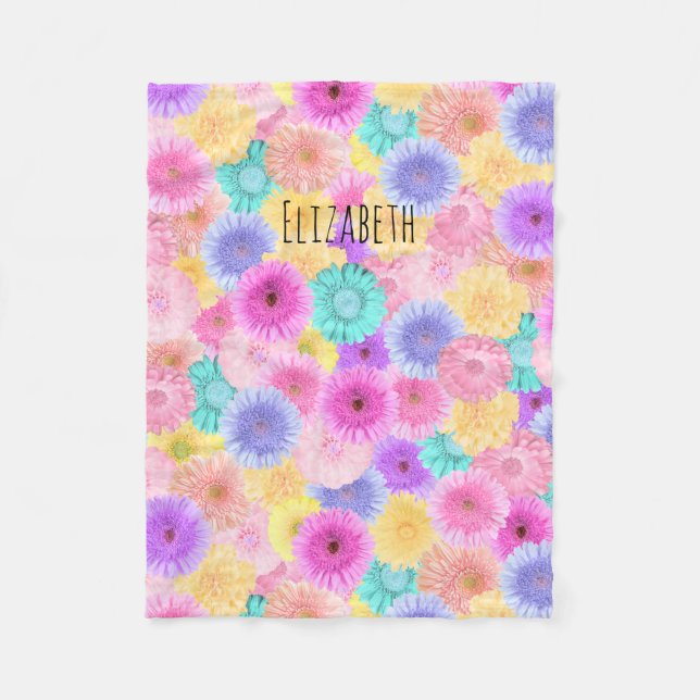 Pastel Gerbera Daisy with Her Name Fleece Blanket (Front)