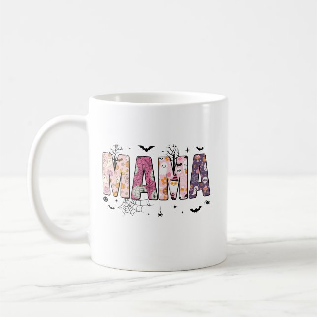 Pastel Ghost and Pumpkin Mama Coffee Cup (Left)
