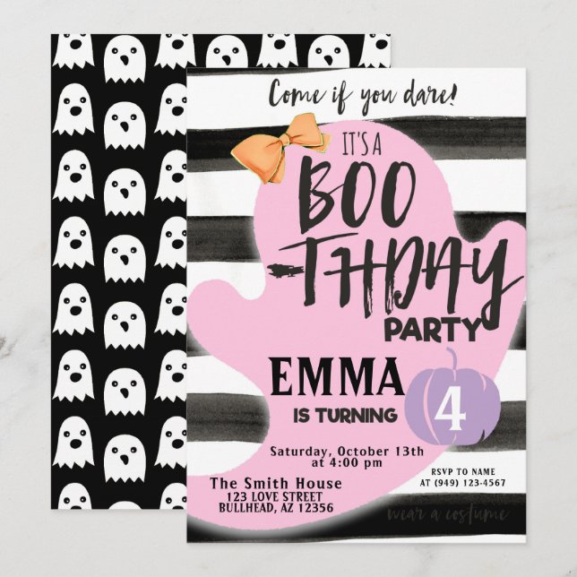 Pastel Ghost Halloween Boothday Party Birthday Invitation (Front/Back)