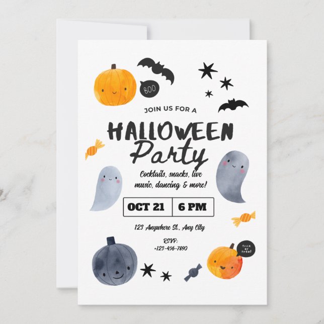 Pastel Ghost Halloween Invitation for Toddlers   (Front)