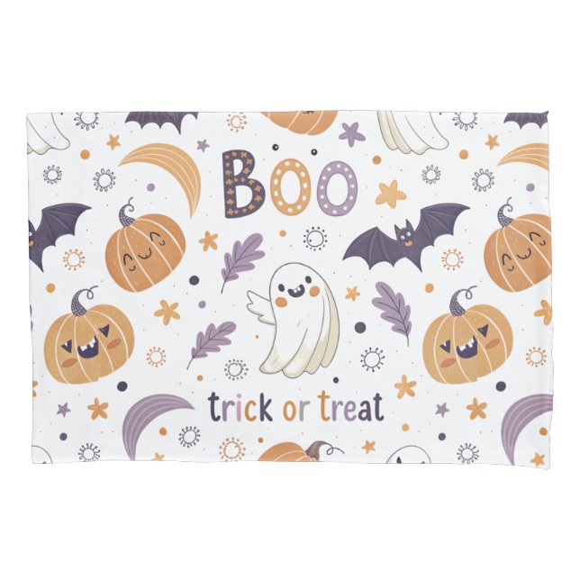 Pastel Ghost & Pumpkin Pillowcase (Front)
