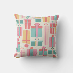 Pastel Gift Boxes Pattern Throw Pillow