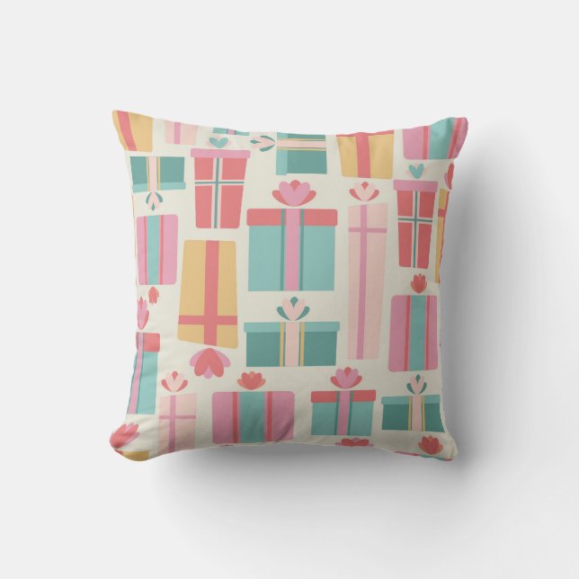 Pastel Gift Boxes Pattern Throw Pillow (Front)