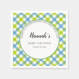 Pastel Gingham Napkins Baby Shower Blue Green