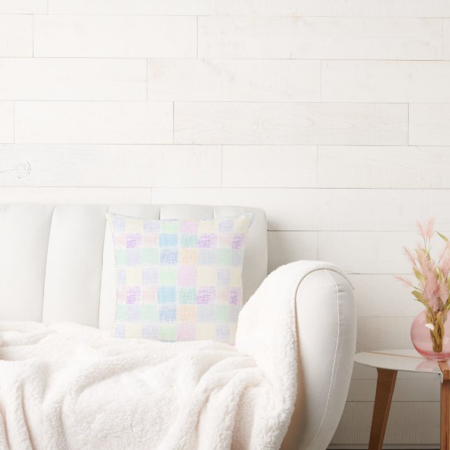 Pastel Gingham Pattern Throw Pillow (Couch)