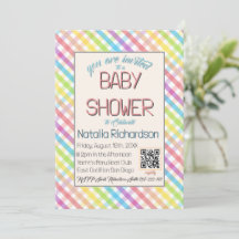 Pastel Gingham Rainbow Baby Shower Pink