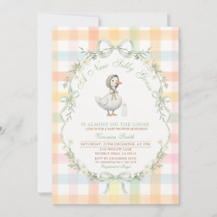 Pastel Gingham Silly Goose Baby SHOWER Invitation