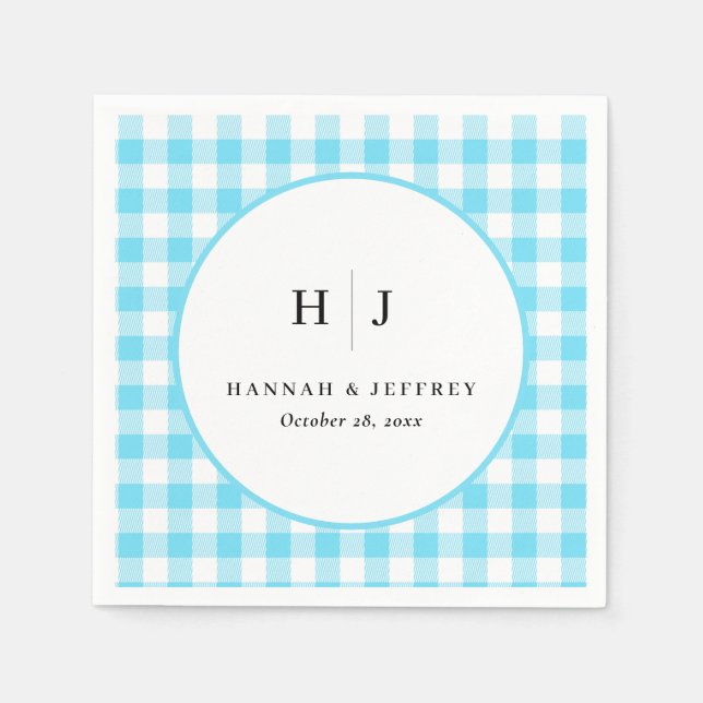 Pastel Gingham Wedding Napkins Blue (Front)