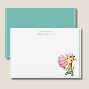 Pastel Giraffe Boy with Cotton Candy Thank You Card