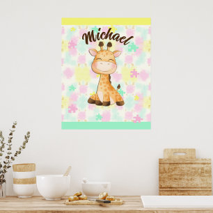 Pastel Giraffe Custom name  Poster