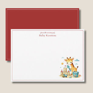 Pastel Giraffe Girl Building Sandcastle Thank You  Card