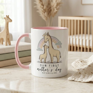 Pastel Giraffe Mom Baby First Mother’s Day Rainbow Mug