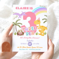 Pastel Girl Dinosaur Three Rex Birthday Party