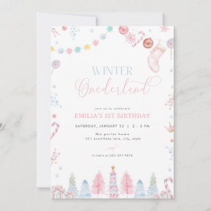 Pastel Girl Winter Onederland Birthday Invitation