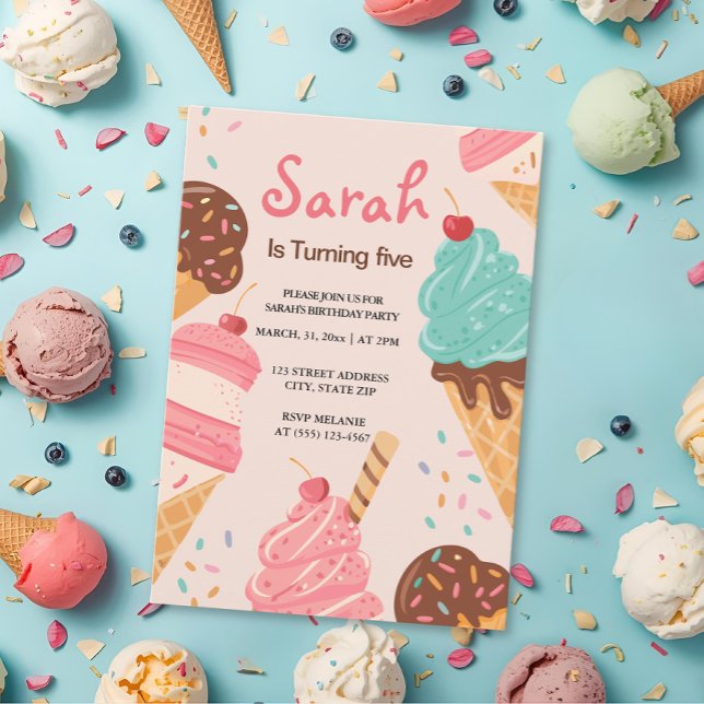 Pastel Girls Ice Cream Summer Birthday  Invitation (Creator Uploaded)