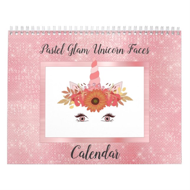 Pastel Glam Unicorn Faces Fun Modern 2021 Calendar (Cover)