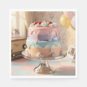 Pastel Glass Birthday Cake with Cherries Napkin