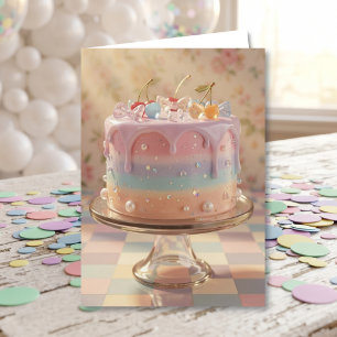 Pastel Glass Food Aesthetic Rainbow Birthday Card
