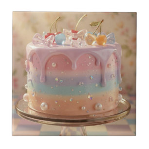 Pastel Glass Food Aesthetic Rainbow Cake Tile