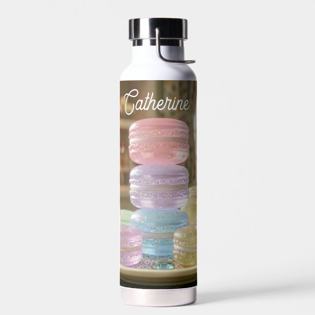 Pastel Glass Macaron Cookies Personalized  Water Bottle (Left)