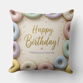 Pastel Glazed Donuts Gold Sprinkles Sweet Throw Pillow