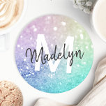Pastel Glitter Bokeh Background Glam Elegant Round Paper Coaster<br><div class="desc">Easily personalize this elegant colourful bokeh glitter pattern with your custom name and/or monogram.</div>