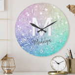 Pastel Glitter Bokeh BackgroundGlam Elegant Glitte Round Clock<br><div class="desc">Easily personalize this elegant colourful bokeh glitter pattern with your custom name and/or monogram.</div>