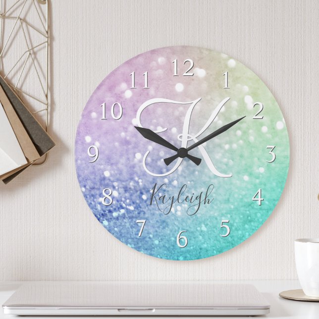 Pastel Glitter Bokeh BackgroundGlam Elegant Glitte Round Clock (Creator Uploaded)