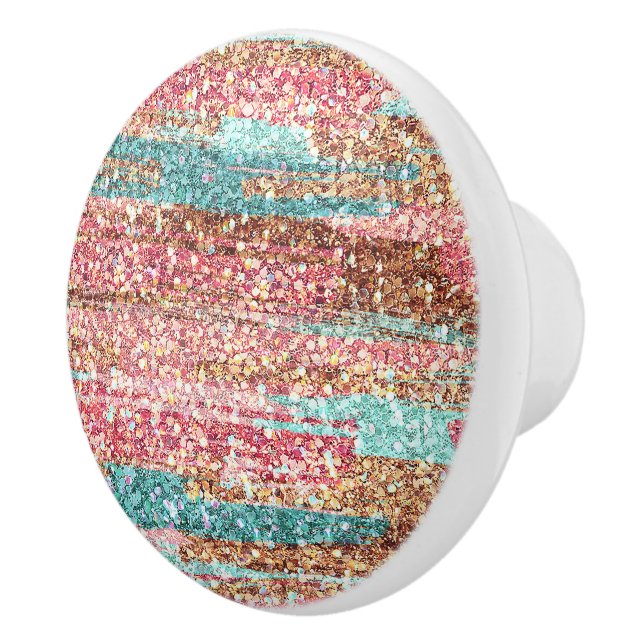 Pastel Glitter Brush Strokes Pink Blue Pattern Ceramic Knob (Right)
