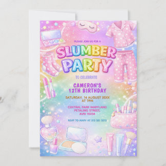 Pastel Glitter Girls Slumber Party Birthday  Invitation