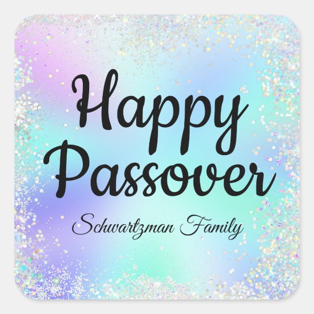 Pastel Glitter Jewish Holiday Happy Passover Square Sticker (Front)