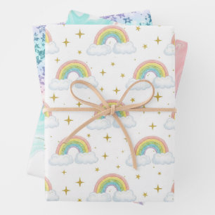 Pastel Glitter Ombre Rainbow Colour Pattern Wrapping Paper Sheet