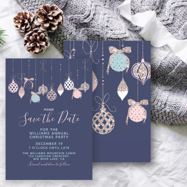 Pastel Glitter Ornaments Xmas Party Save the Date (Creator Uploaded)