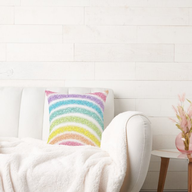 Pastel Glitter Rainbow Throw Pillow (Couch)