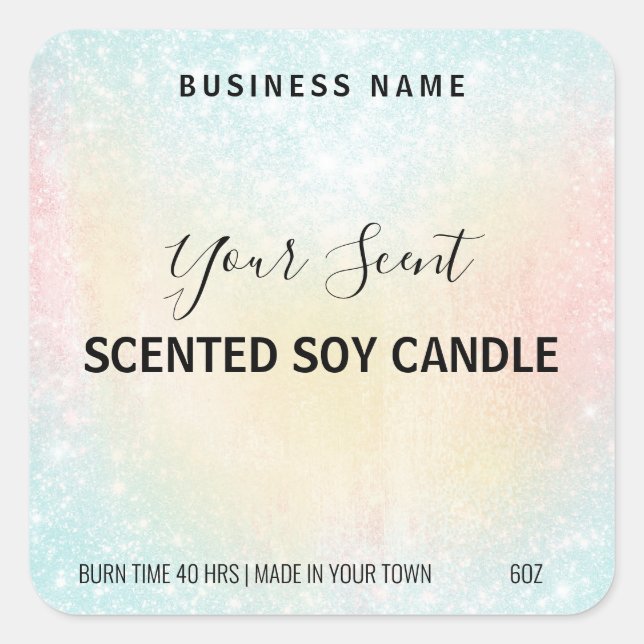 Pastel Glitter Scented Soy Candle Labels (Front)