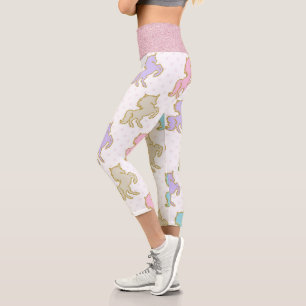 Pastel Glitter Unicorns Capri Leggings