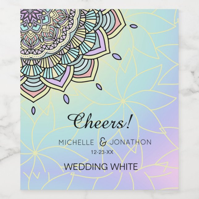 Pastel Glow Mandala ID359 Wine Label (Single Label)