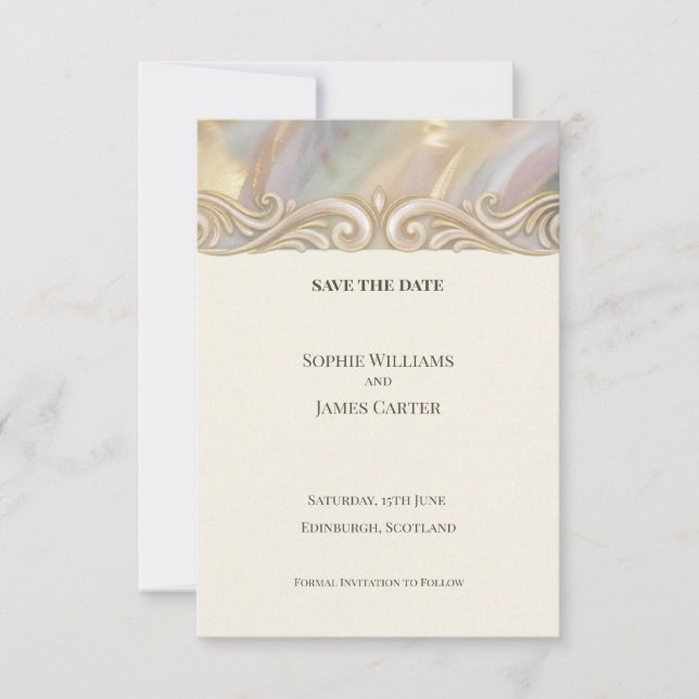 Pastel Gold Art Deco Save The Date (Front)