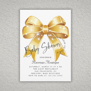 Pastel Gold Bow Coquette Modern Baby Shower  Invi Invitation