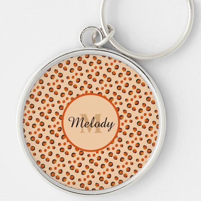 Pastel & Gold cheetah Animal Print Monogram  Keychain (Front)