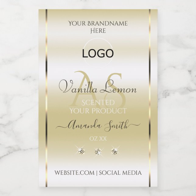 Pastel Gold Cream Product Labels Logo and Initials (Single Label)