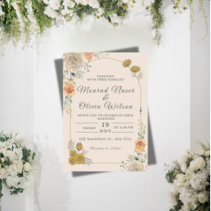 Pastel & Gold Floral Wedding Invitation