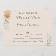 Pastel Gold Floral Wedding Save the Date Card