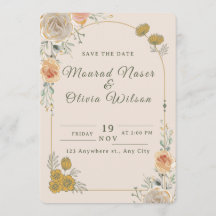 Pastel Gold Floral Wedding Save the Date Card