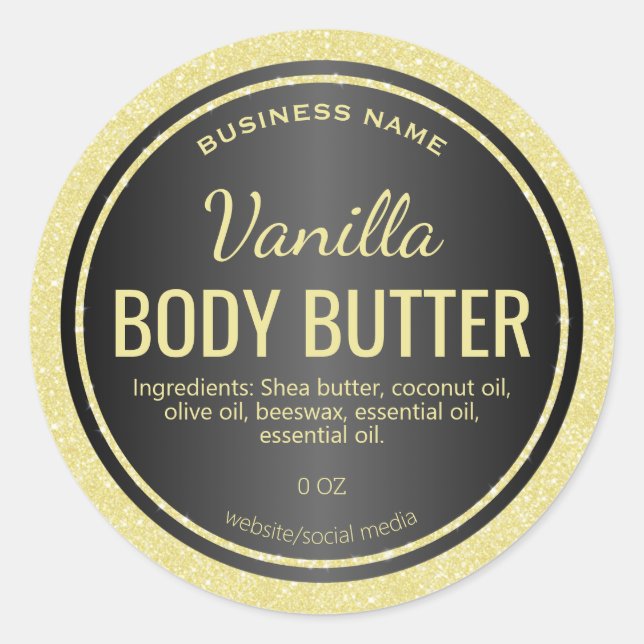 Pastel Gold Glitter Body Butter Labels (Front)