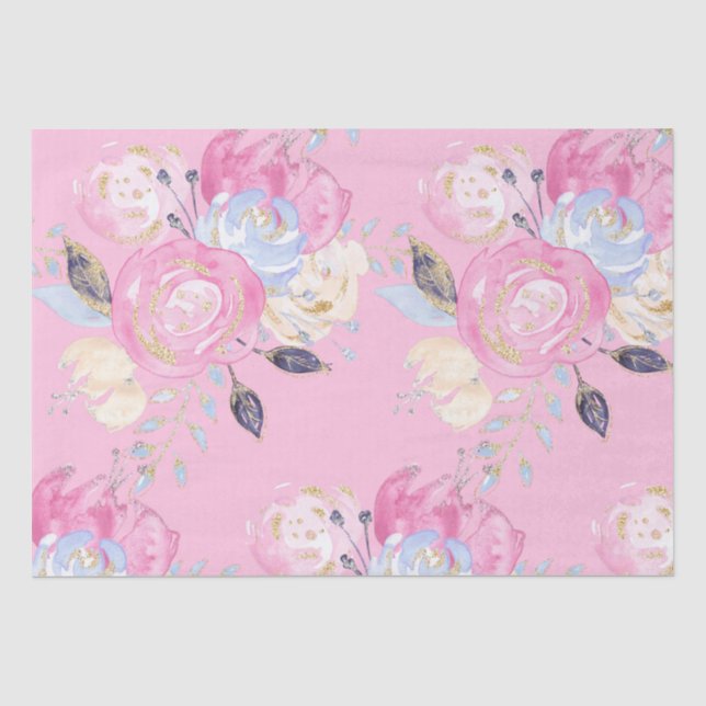 Pastel Gold Glitter Flowers  Tissue Paper (Front)