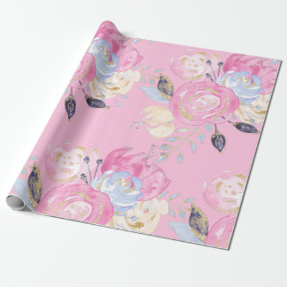 Pastel Gold Glitter Flowers Wrapping Paper